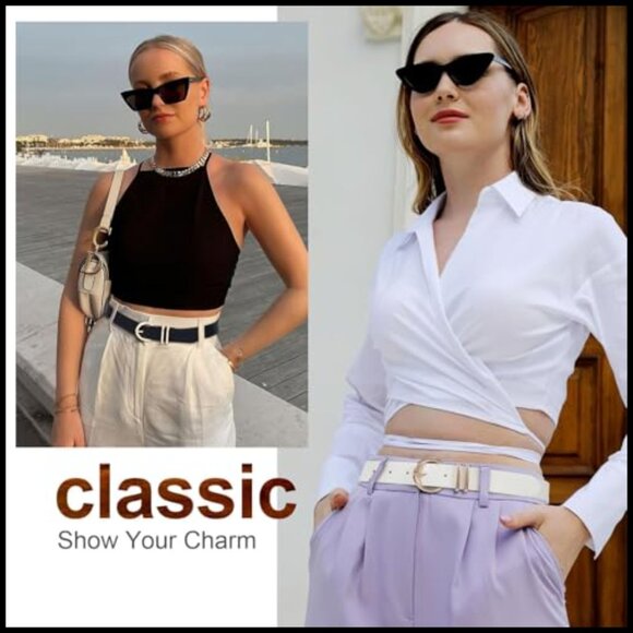 Faux Leather Belt with Gold Buckle for Jeans Dresses main image 7